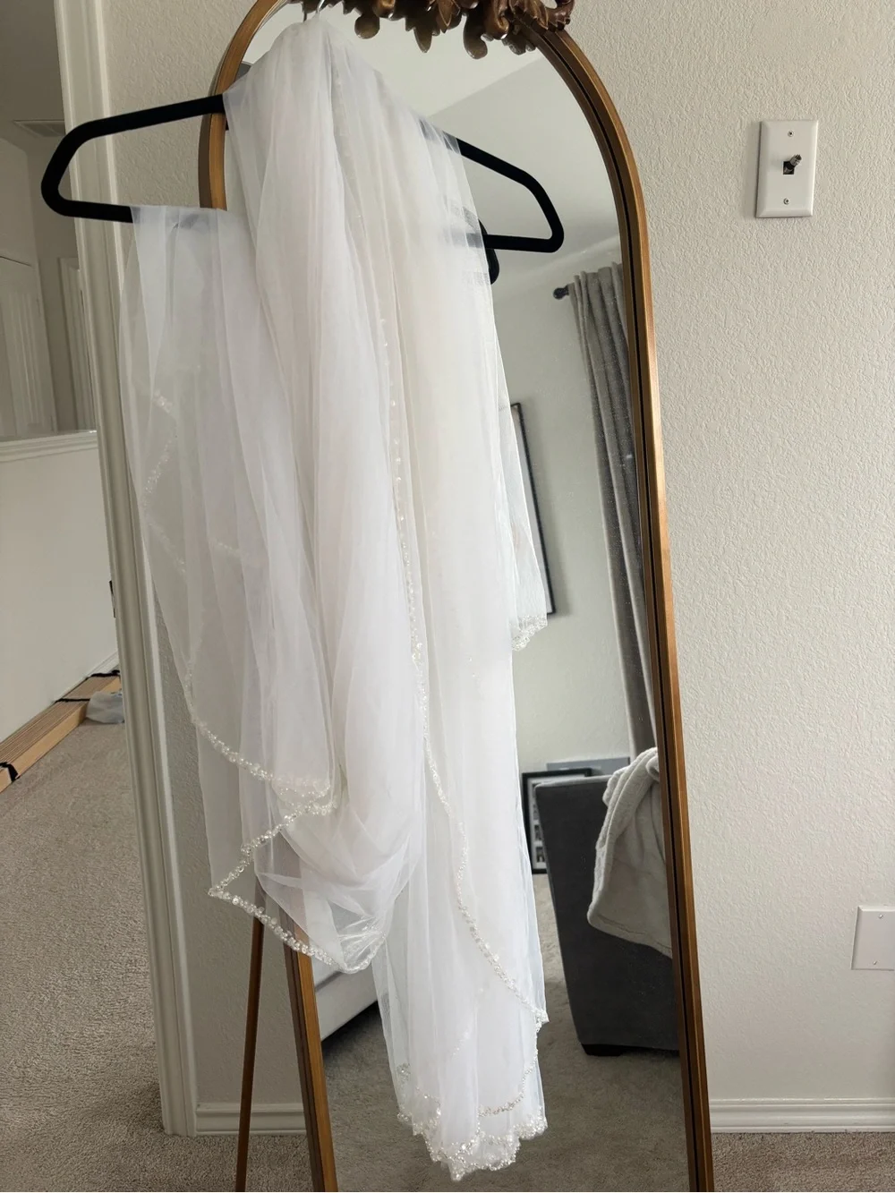 Pearl beaded wedding veil with blusher